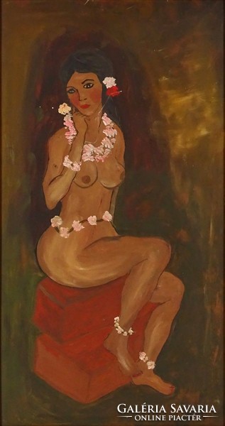 1E920 Király Zsuzsa : Tahiti női akt virágkoszorúval