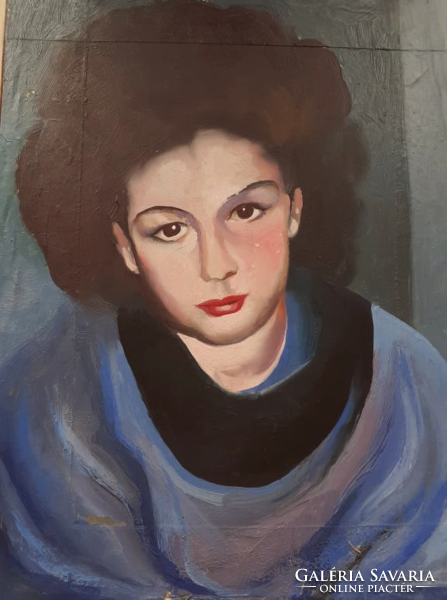 Barna hajú lány portréja (olajfestmény 23,5x31 cm) női arckép