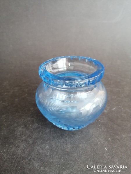 Antique tiny blue polished glass vase - ep