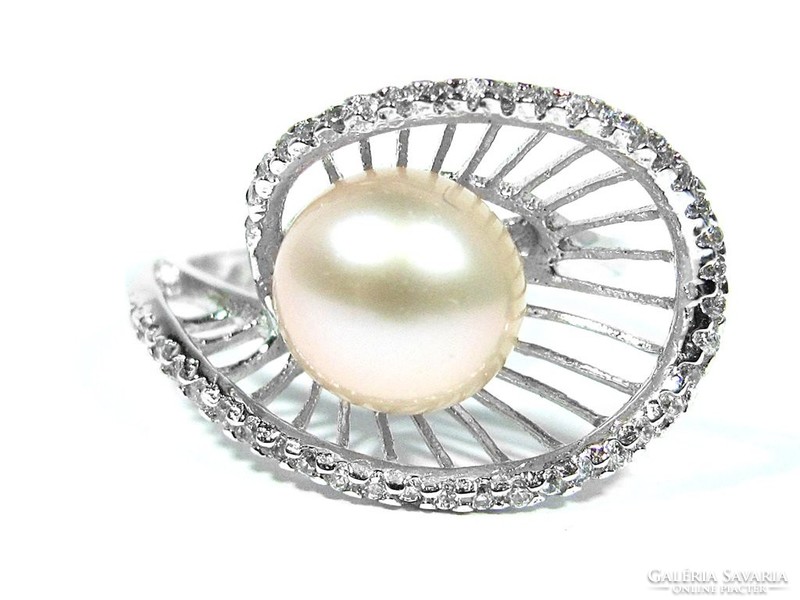 Silver pearl ring (kecs-r53232)