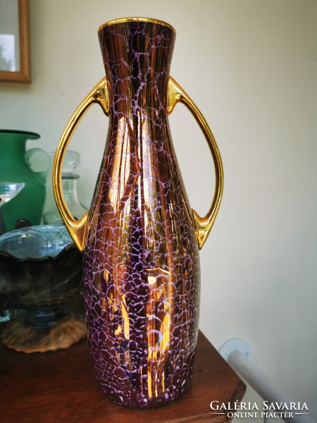 Hollóháza luster vase with handles, 35 cm