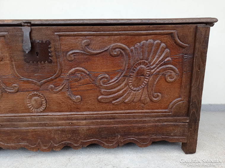 Antique renaissance baroque furniture carved heavy hardwood wooden chest 18th century 4293