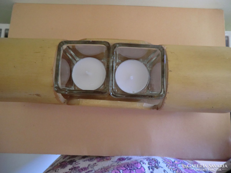 Holiday bamboo candle holder 26x8x8 cm