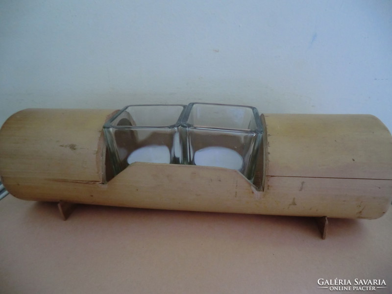 Holiday bamboo candle holder 26x8x8 cm