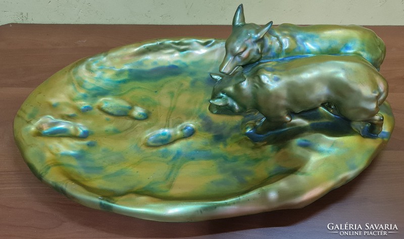 Zsolnay eozin antique 36cm giant wolf bowl