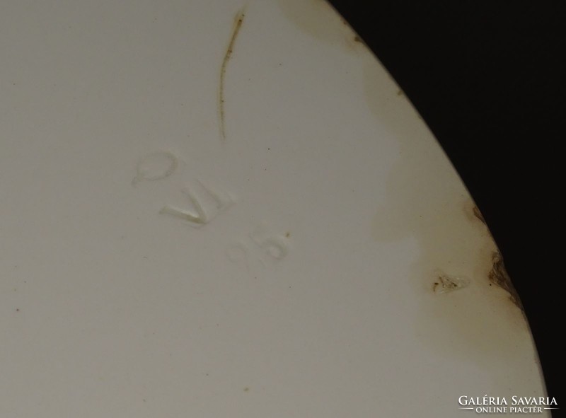 1E526 Antik jelzett majolika edényalátét 24.5 cm