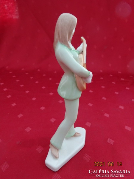 Aquincum porcelán figurális szobor, gitározó lány, magassága 15,5 cm. cm. Vanneki!