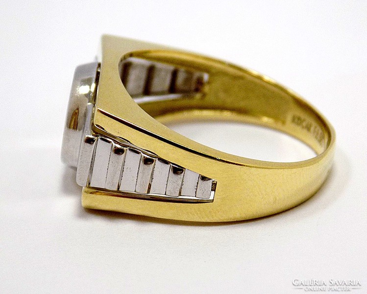 Sárga-fehér arany köves pecsétgyűrű (ZAL-Au99402)
