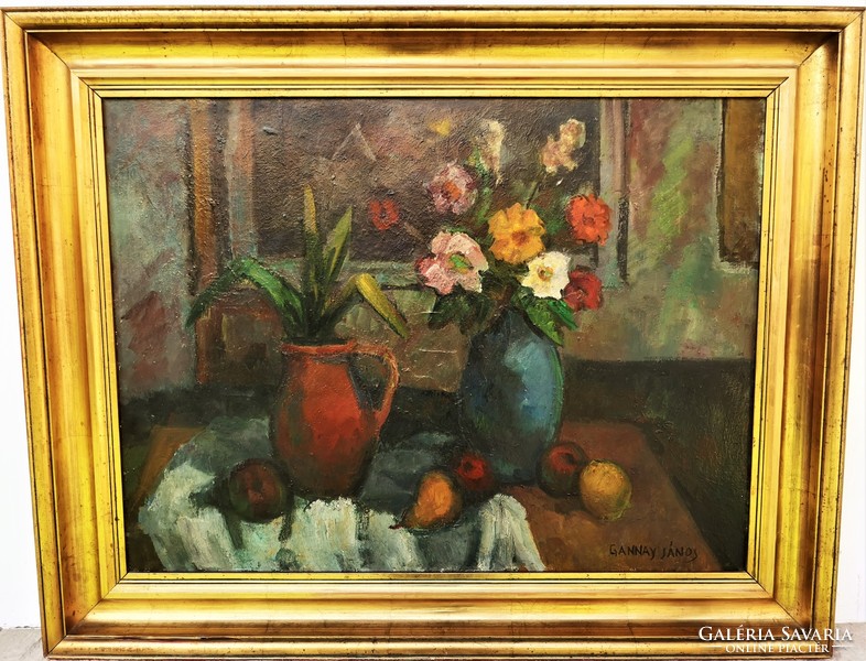 Gannay János (1905 - 1992) Csendélet c . Képcsarnokos olajfestménye 96x76cm EREDETI GARANCIÁVAL