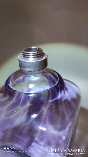 Most megéri áron adom! 20 cm antik régi üveg buttelia flaska parfümös ón kupakos lila márványos szín