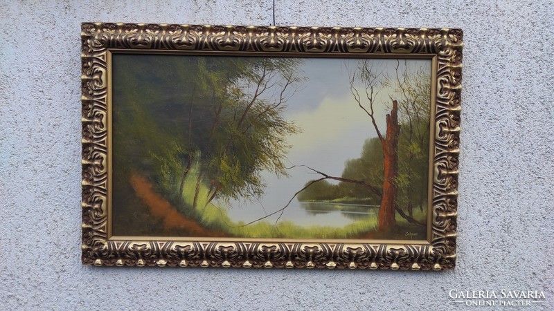 Solymos tamàs, a contemporary painting, a landscape, a modern work! The work of Suzyongsziget, in a beautiful gilded frame!