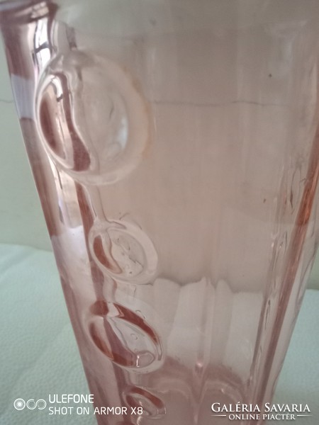 Meseszép rózsaszín pöttyös Art Deco üveg váza