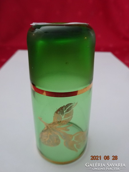 Zöld üvegpohár, pálinkás kupica arany rózsával díszítve. 5 db egyben eladó.  Vanneki!