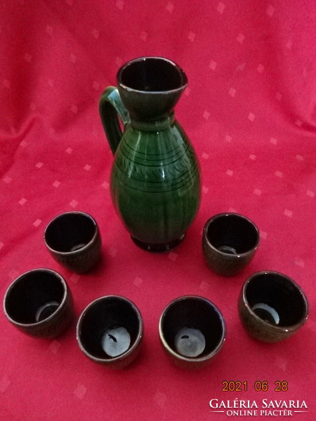 Green glazed ceramic, six-person brandy set. He has!