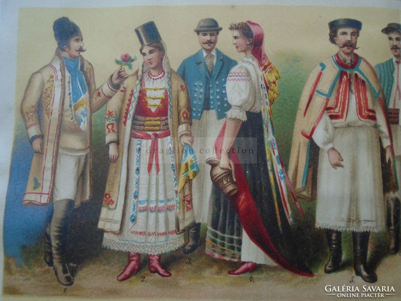 G2021.166 Magyar nemzeti viseletek I. -  1896, színes nyomat, Erdély,  Felvidék Temesi, Bánság