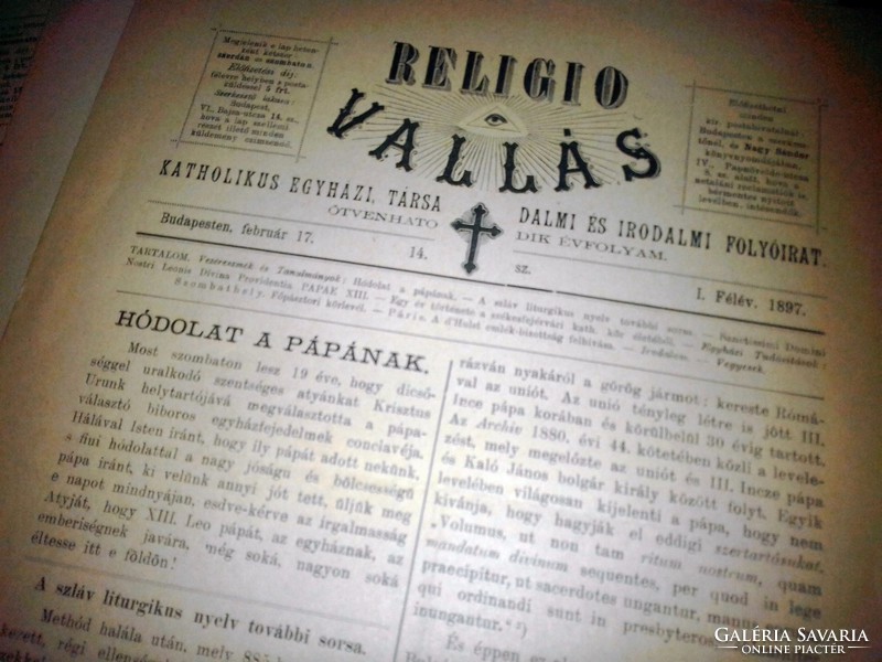 FELVÁGATLAN, RITKA 1897 Religio, katolikus egyházi, irodalmi folyóirat, 12 lapszám 1897-ből