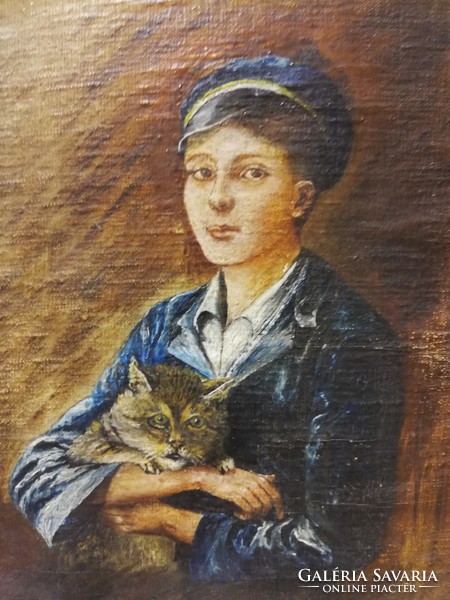 Ismeretlen festő Fiatal nő macskával  HETI akció5