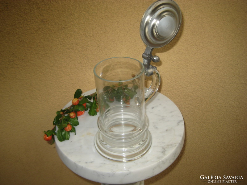 Sörös  krigli  üveg  , ón  szerelékkel  0,4 l   , 20 cm