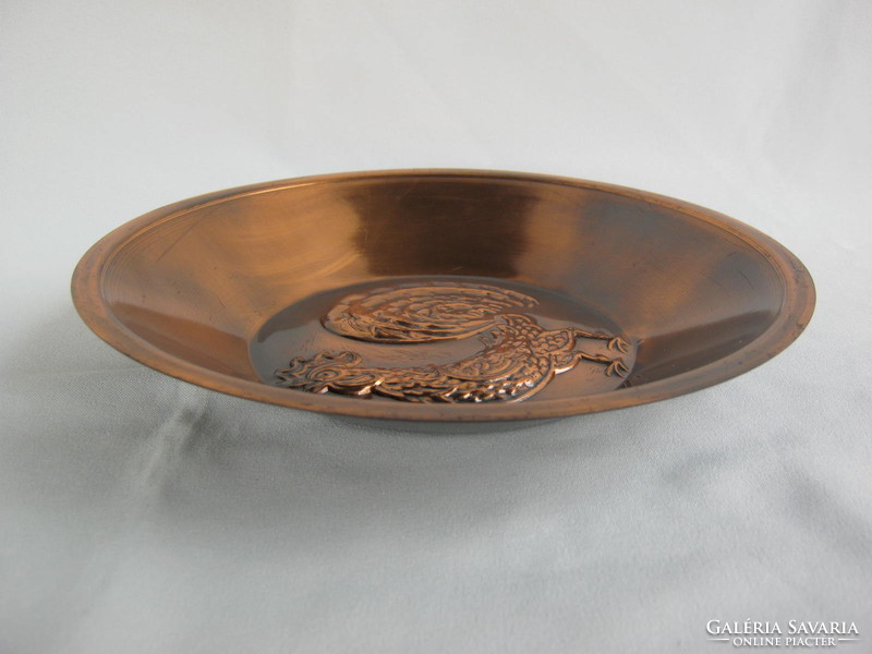 Retro craftsman copper wall bowl with rooster decoration