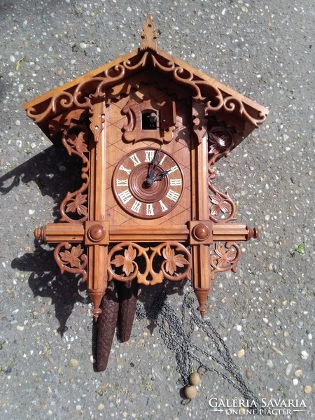 Vintage faragott fa kakukkos óra - egyedi mestermunka - makulátlan, működik