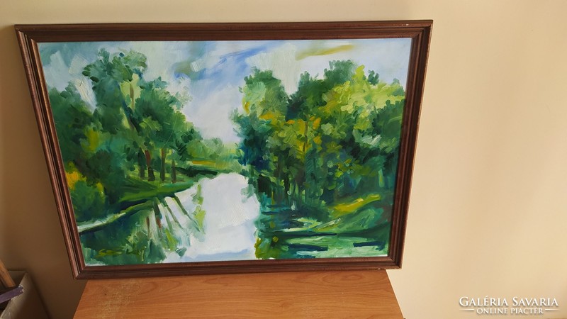 Nice landscape painting with wo...I mark with frame 74x55 cm