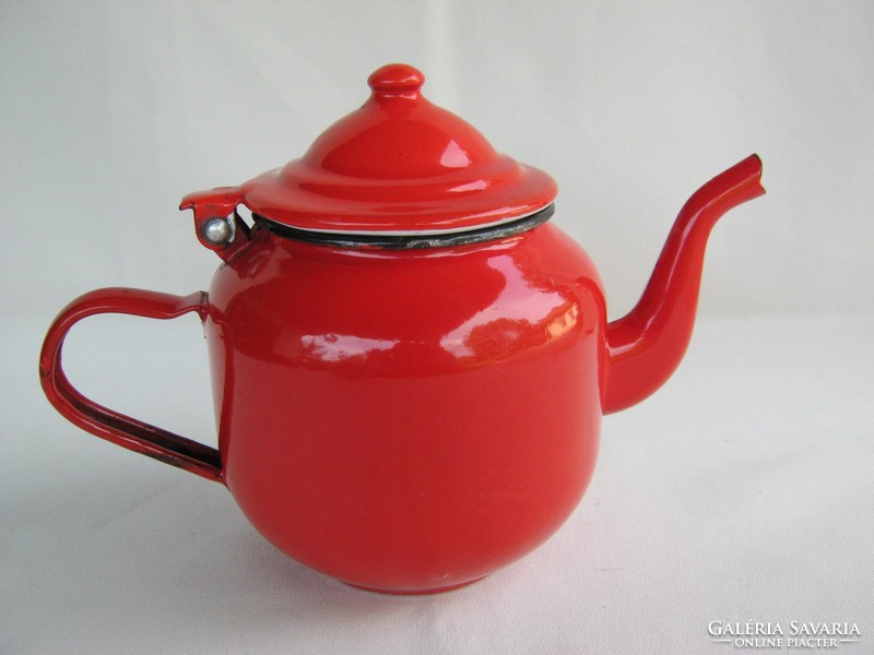 Retro red enamel jug teapot