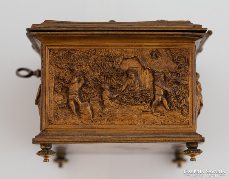 Hunter scene with antique copper box