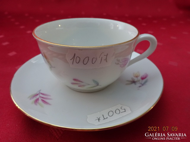 Bavaria német porcelán kávéscsésze + alátét, rózsaszín mintás. Vanneki!