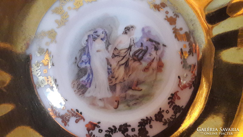 Antik jelenetes, életképes porcelán csésze tányérral