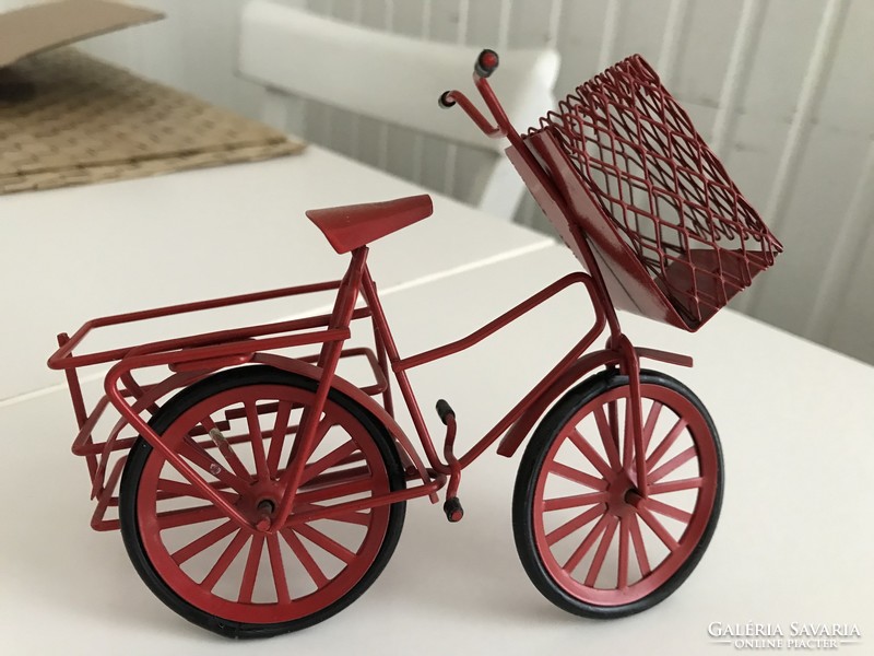 Retro bicikli makett asztali dohányzó szettnek  piros színben, 15 cm hosszú, 10 cm magas