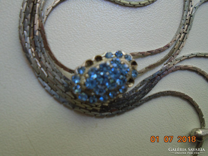 Old pendant with many blue stones with adjustable length with fine long silver-plated chain