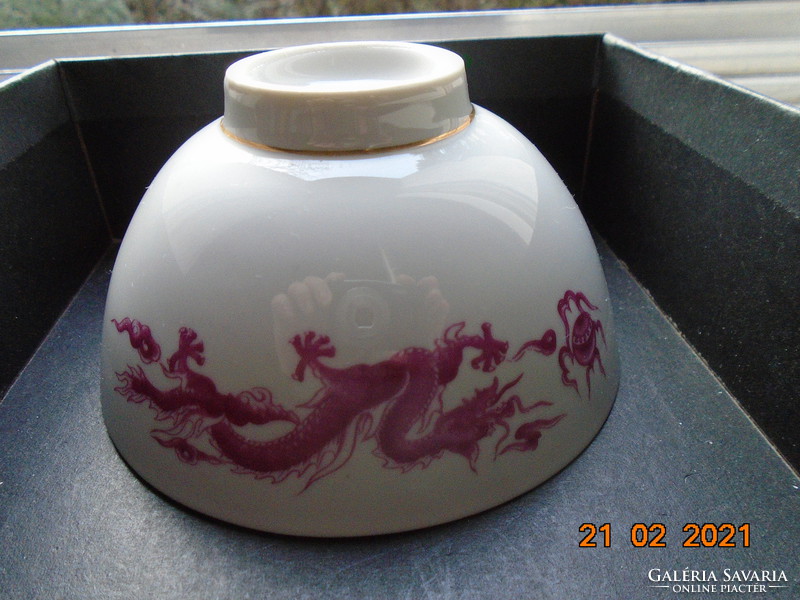 Hand painted golden china made in Taiwan purple dragon rice bowl