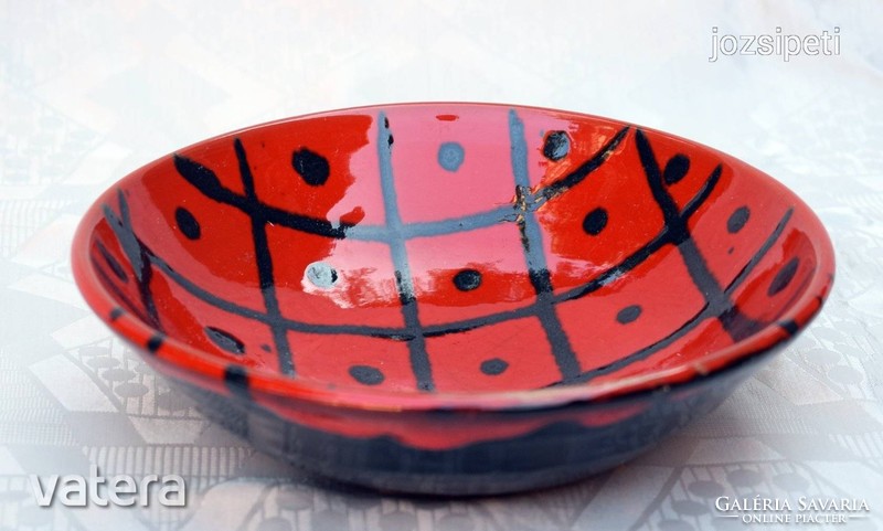 Iparművészeti kézműves Retro design kerámia tál fali dísz tányér 20,5 x 6 cm