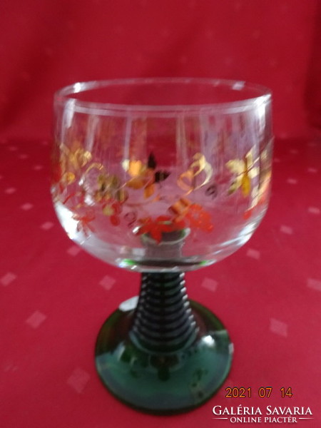 Glass goblet with a green stem, with a gilded grape cluster pattern. 5 pcs for sale together. He has!