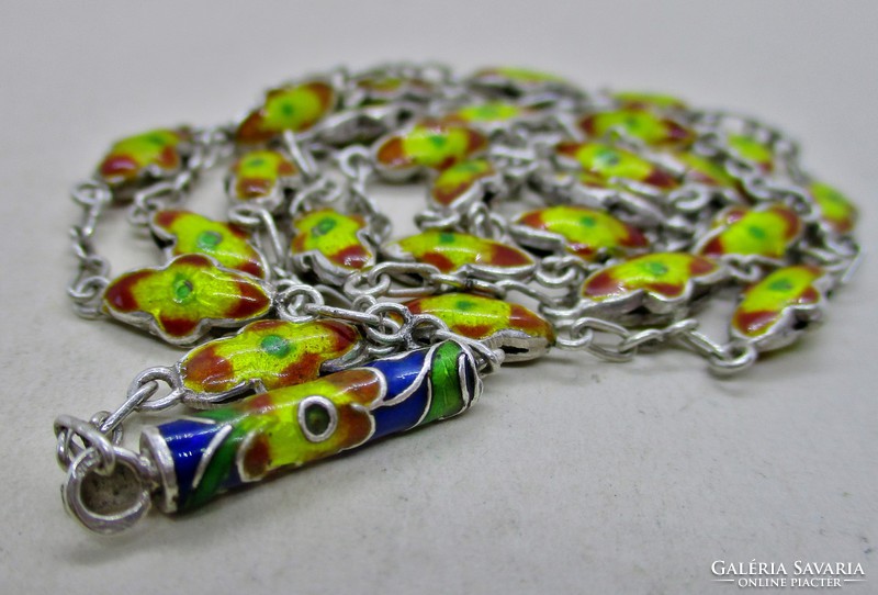 Beautiful antique Chinese enamel silver necklace