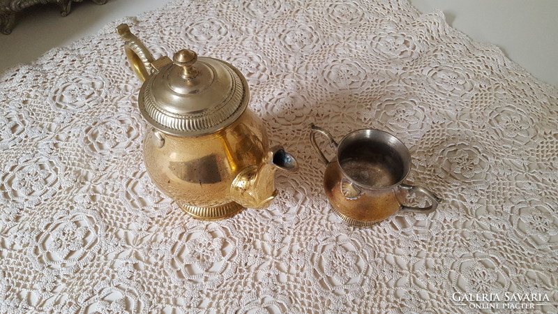 Gyönyörű sárgaréz teás-kávéskanna cukortartóval