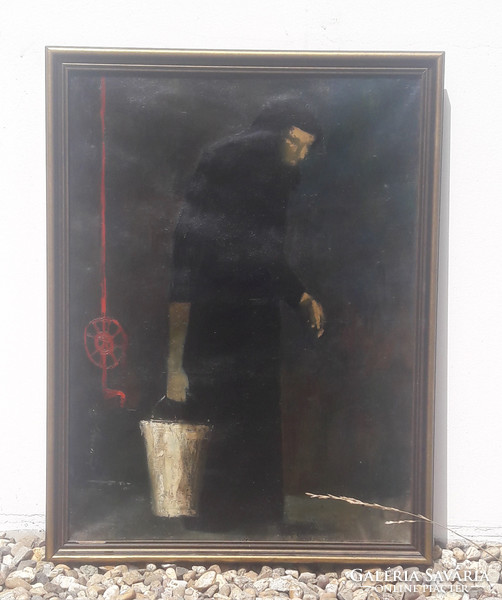 Istvánfy János (1923-) olaj-vászon 80x60 cm, szignózott - fekete ruhás emberalak portréja