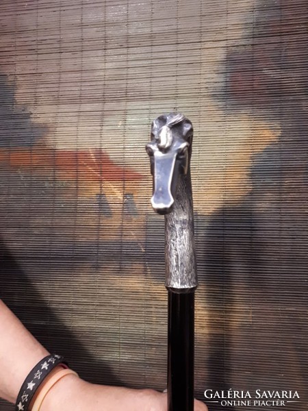 Horse-headed walking stick with a silver handle