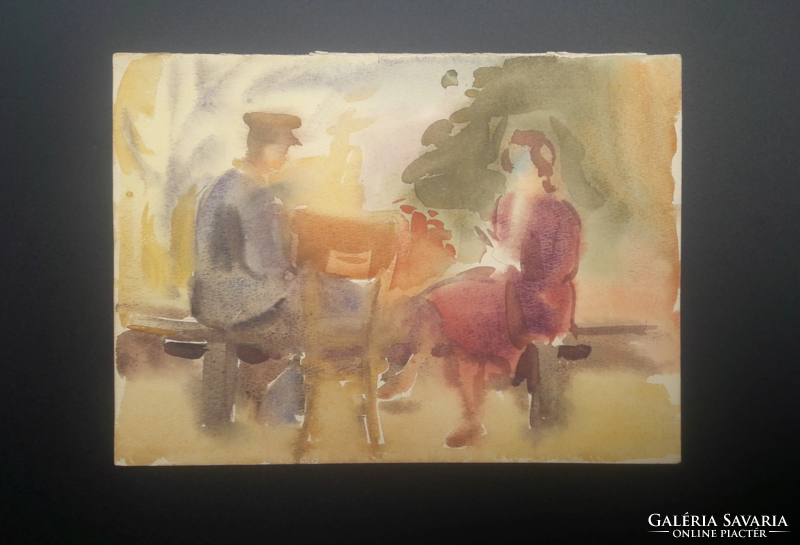 Pituk József (1906-1991) akvarell 21x30 cm - ülő pár, férfi és nő