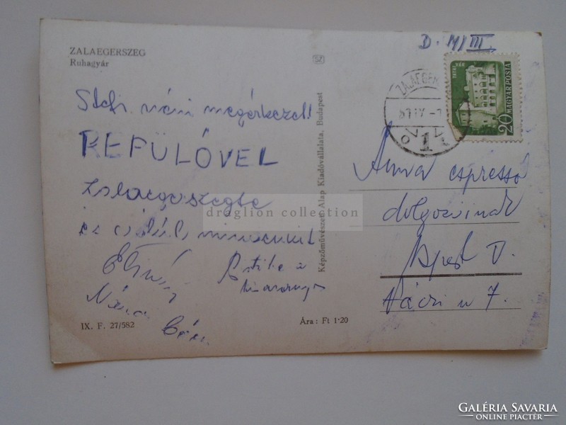 G21.337    Régi képeslap   ZALAEGERSZEG Ruhagyár 1958