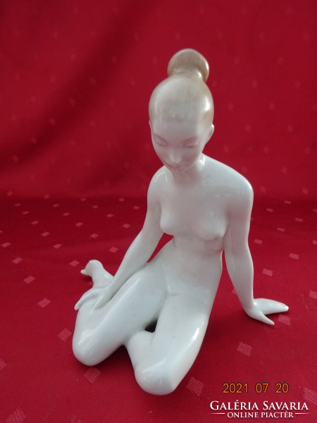Aquincum porcelán figura, kézzel festett női akt szobor, magassága 18 cm. Vanneki!