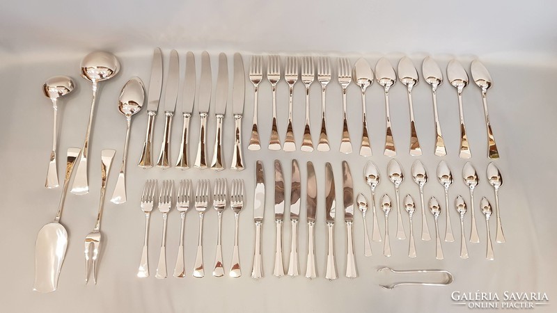English-style, antique silver cutlery set in a box for 6 people, 48 pieces