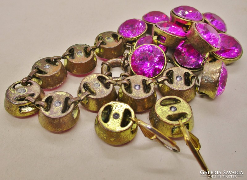 Fabulous vintage art deco button socket pink crystal necklace and earrings