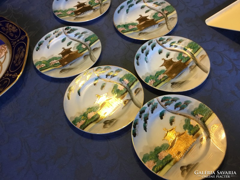 Gold-plated antique Japanese cookie plates, flawless (wine.)