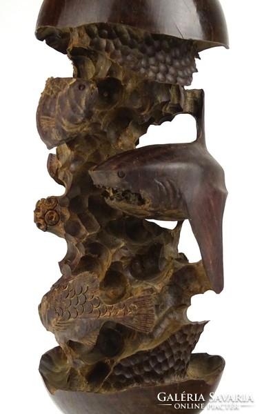 1D658 Különleges egzotikus cápás váza keményfa fafaragás 29 cm