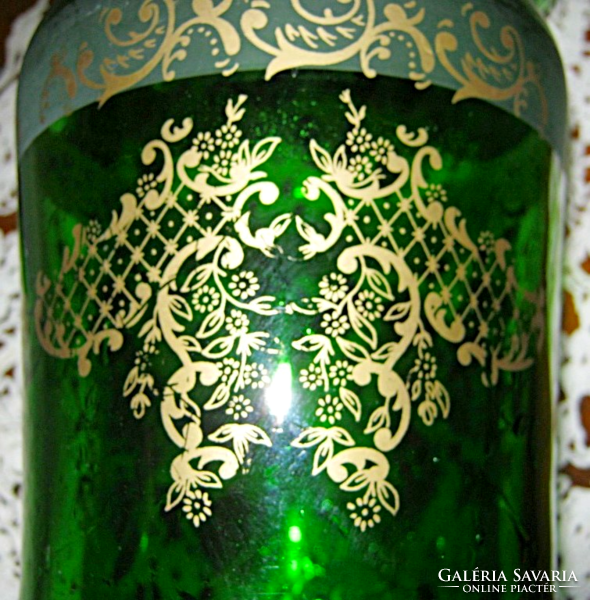 Green gilded glass bottle butella liqueur dispenser
