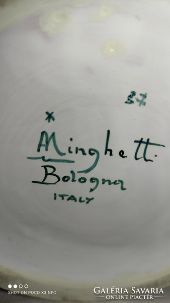 Angelo Minghetti  nagy méretű majolika kerámia amfora váza hibátlan jelzett