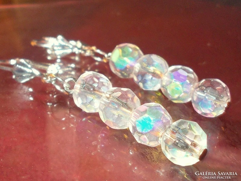 Rainbow Aurora Boreal Quartz Pearl Tibetan Silver Earrings 5cm!