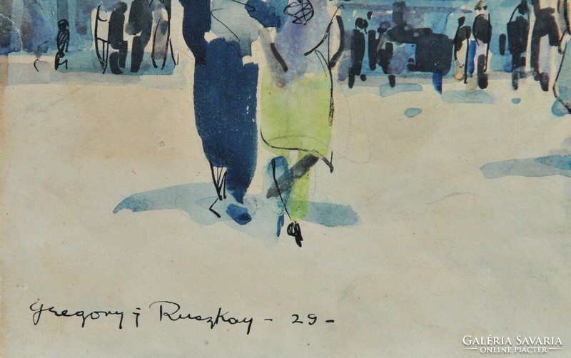 Ismeretlen művész, Utcai jelenet az 1920 -as évekből, akvarell