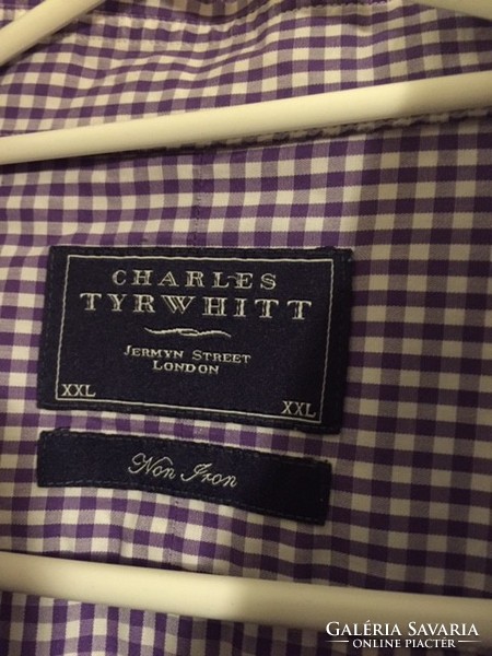 Márkás férfi, kamasz ruházat, halványlila aprókockás pamut ing, CharlesTyrwhitt márka, XXL-es méret